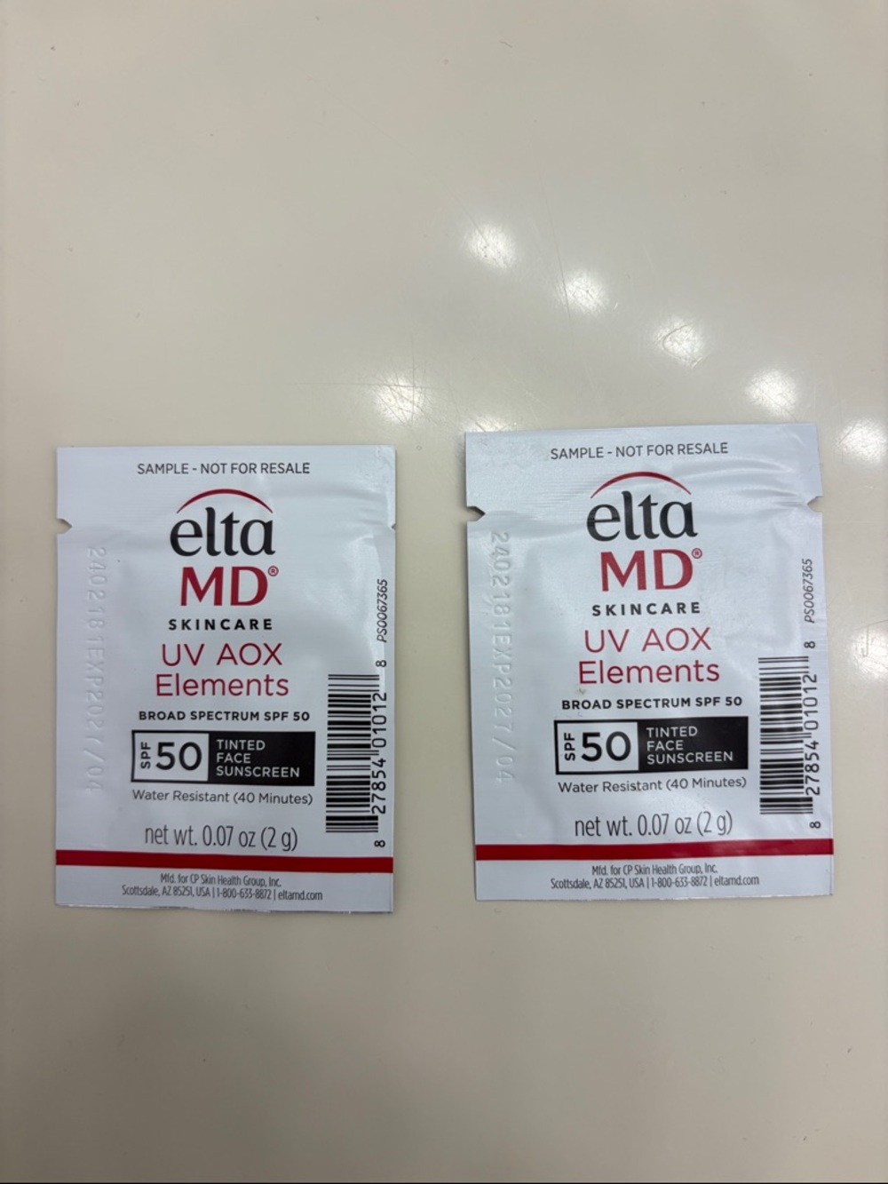 2 samples of EltaMD UV AOX Elements Tinted Face Sunscreen, SPF 50